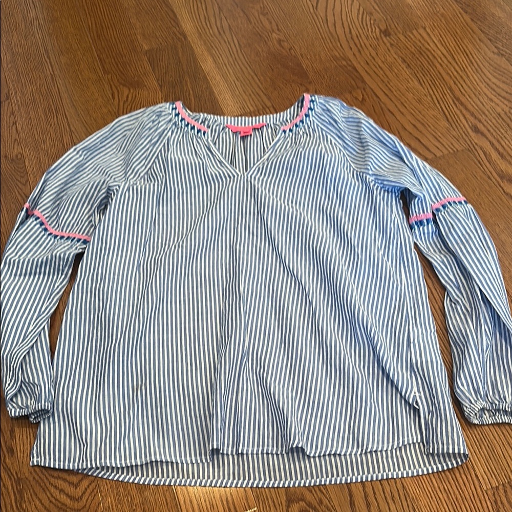 Blue and White Striped Women's Top